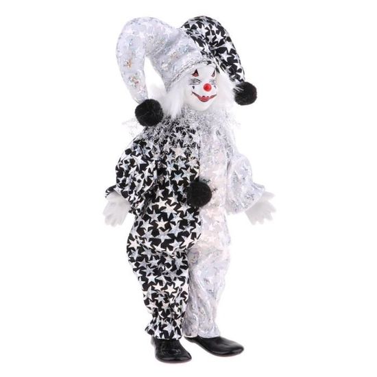 Poupée Clown En Porcelaine Et Tissu - À Grelot, Sur Balançoire, Hauteur 65 Cm, Neuve (style Ancien)