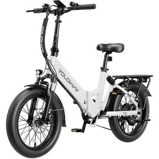 YOLOWAY Vélo électrique pliable 20 "Fat Tire - 522W - Batterie 36V 12.5Ah-Autonomie 40km - Blanc