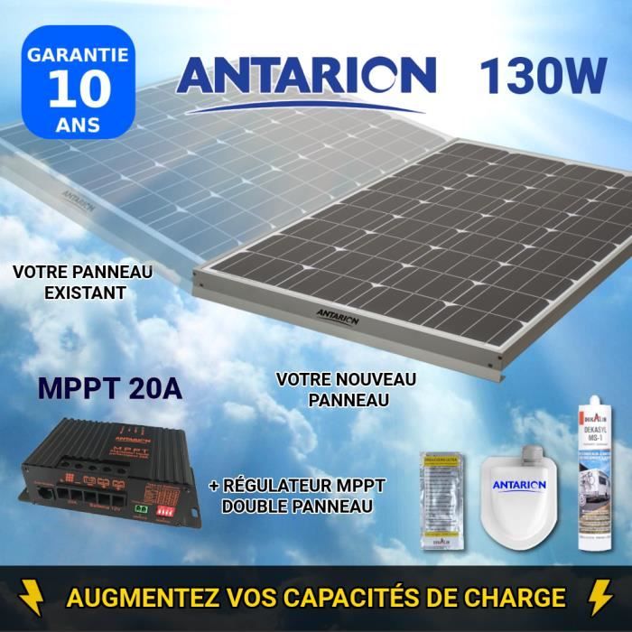 KIT PANNEAU SOLAIRE 130W ANTARION - RÉGULATEUR MPPT20A 20 Ampères DOUBLE PANNEAU