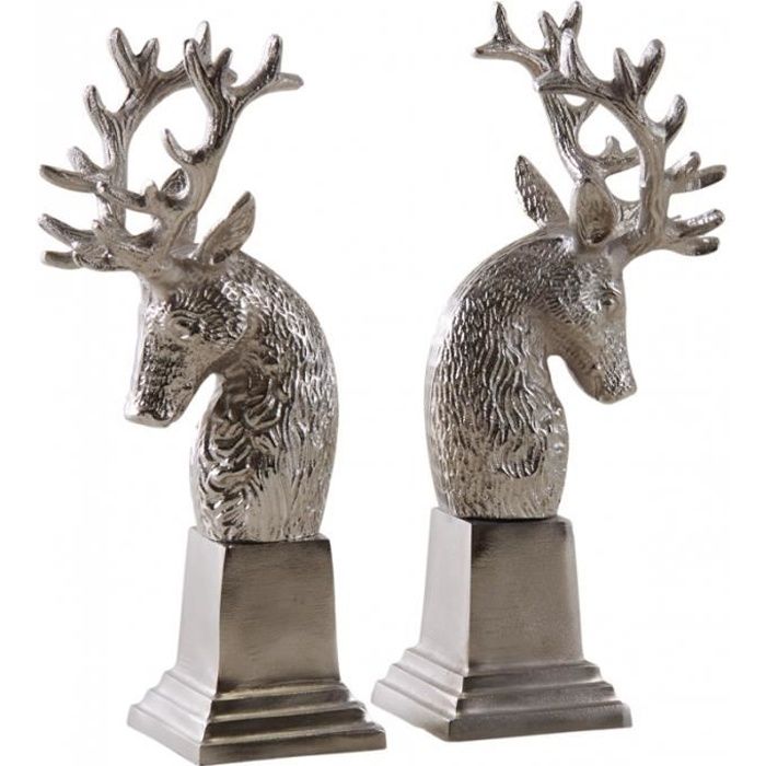 Lot de 2 serre-livres tête de cerf en aluminium