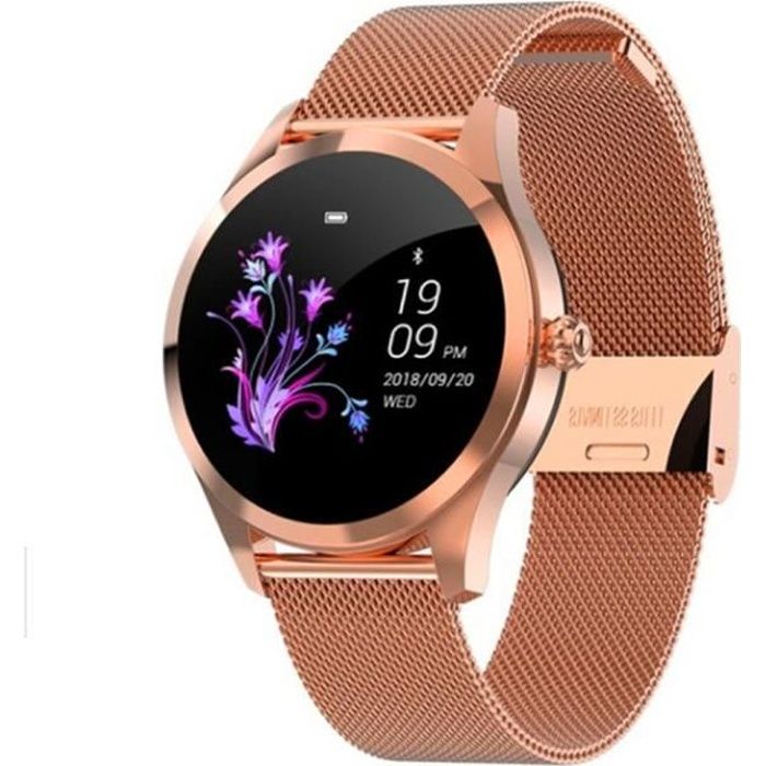 Métal Montre Connectée Femmes Homme Enfant Bracelet Connecté Cardio-Etanche IP68-Sport-Marche pour Android iOS,Or