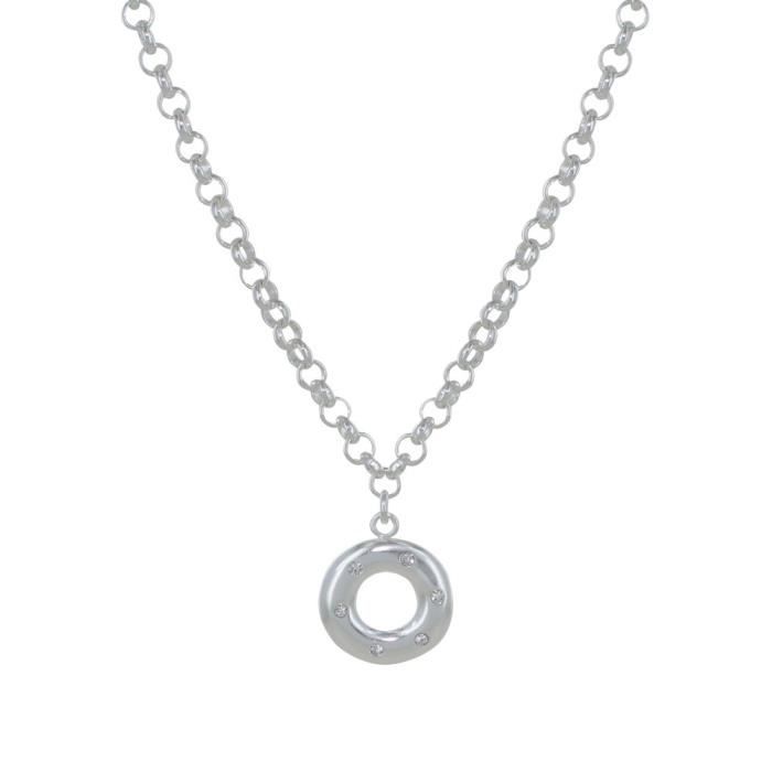 Les Poulettes Bijoux - Collier Plaqué Argent Pendentif Anneau et Six Swarovski