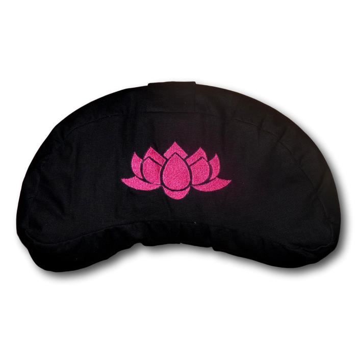 Zafu demie-lune noir - Motif lotus rose fushia Noir