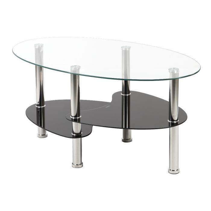 90 x 50 x 43 cm, Noir&Transparente Table basse en verre trempé table de salon Barcelone