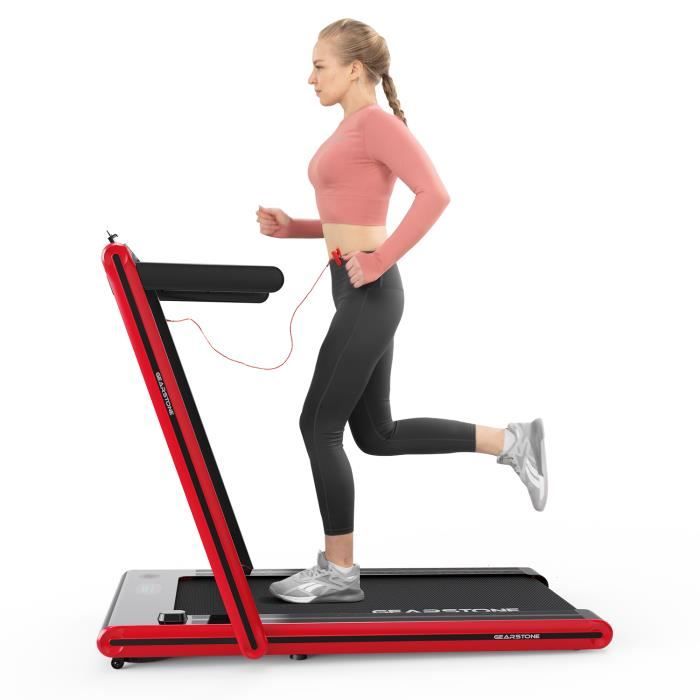 GEARSTONE Tapis de Course Pliant 2 en 1, 1-15km/h, 2 Modes Sportifs, Contrôle Écran Tactile/Télécommande, Bluetooth Intégré