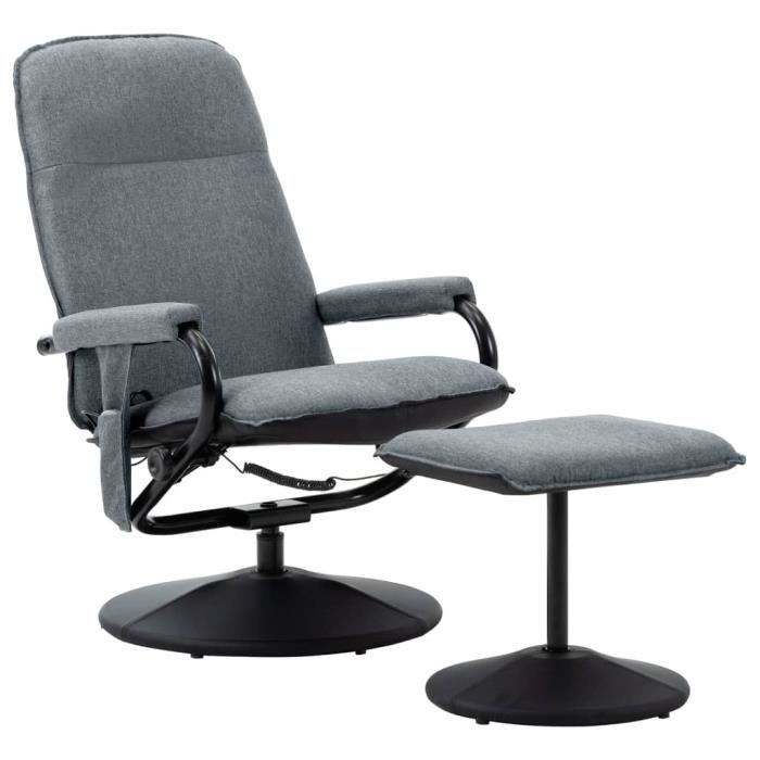Fauteuil de massage inclinable et repose-pied Gris clair Tissu -PAI