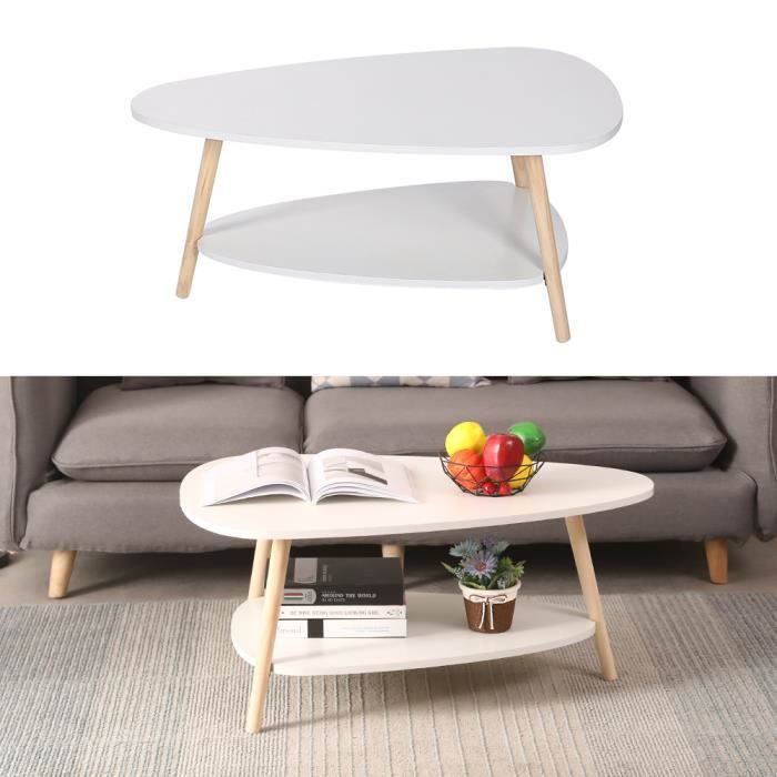 HUGUANGh®Table basse blanche ovale à 2 étagères avec pieds en bois