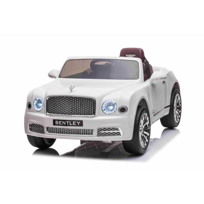 Voiture électrique à enfourcher Bentley Mulsanne 12V, blanche, siège en similicuir, télécommande 2,4 GHz
