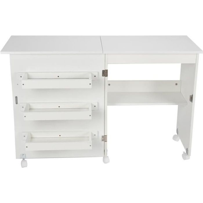 Dioche Table de machine à coudre pliante Bureau de table d'ordinateur de machine à coudre pliante avec 3 étagères de rangement