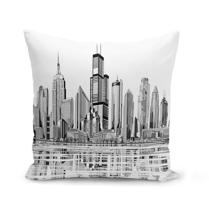 Housse de Coussin 40x40 cm Etats Unis Grattes Ciel New York Los Angeles Dessin Skyline