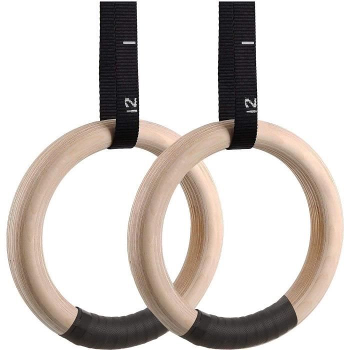 Femor Anneaux de gymnastique en bois de 28 mm Réglable Fitness Suspension Training Anneaux de Bouleau 4,5 m pour la musculation