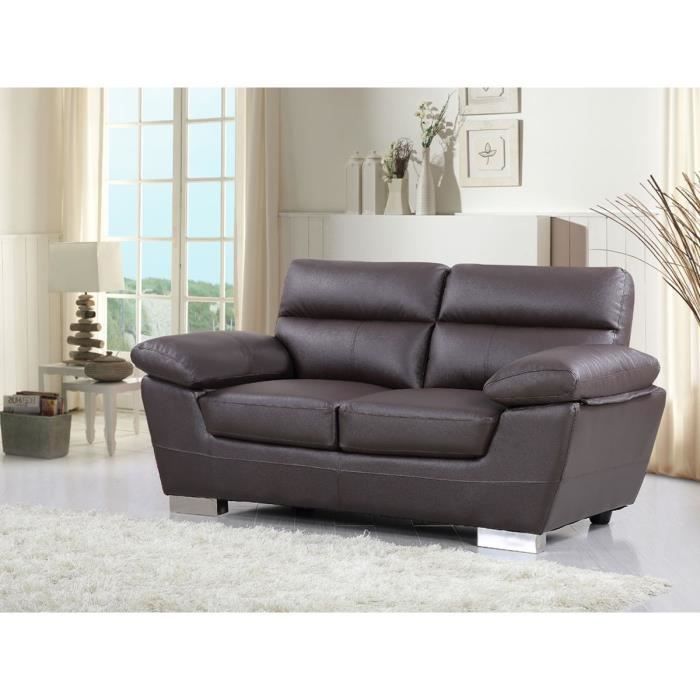 Canapé fixe en cuir reconstitué et PVC -Dallas- - 169 x 88 x 90 cm - 2 places - Chocolat