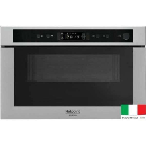 HOTPOINT MH 400 IX - Micro-ondes combiné encastrable inox anti-trace - 22L - 750 W - Grill 700 W 43,500000 Noir