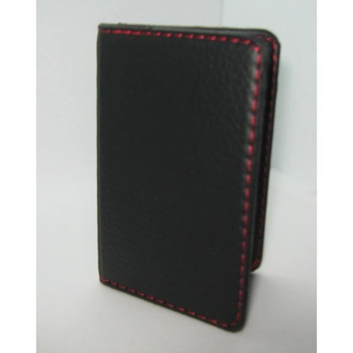 Protège-CB Simili cuir 2 cartes Noir surpiqûre rouge + Barrière RFID