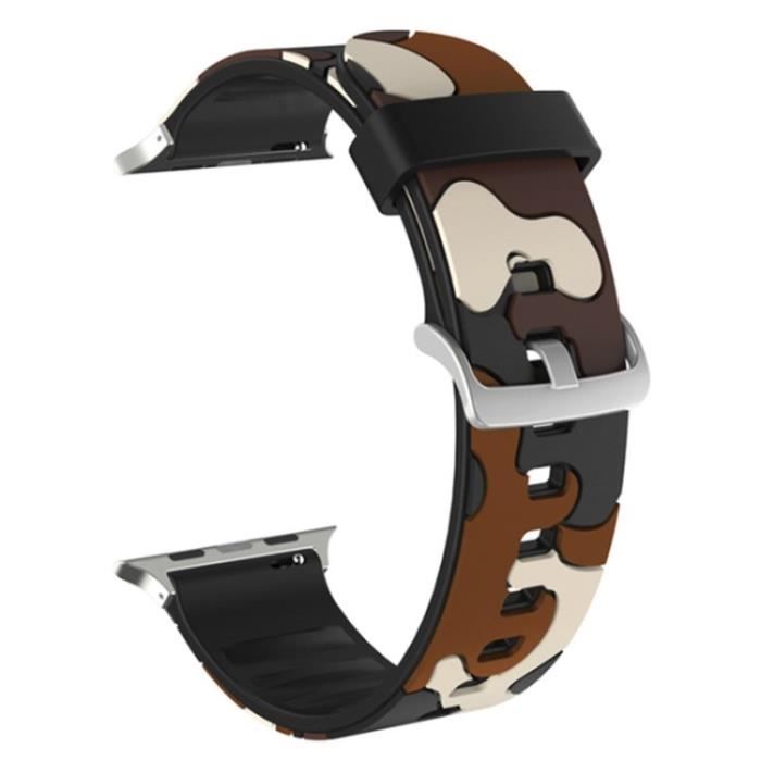 Sangle Pour Apple Watch Series 7 41Mm-6-5-4-Se 40 Mm-3-2-1 38 Mm Camouflage En Silicone Band Remplacement,Café De Camouflage