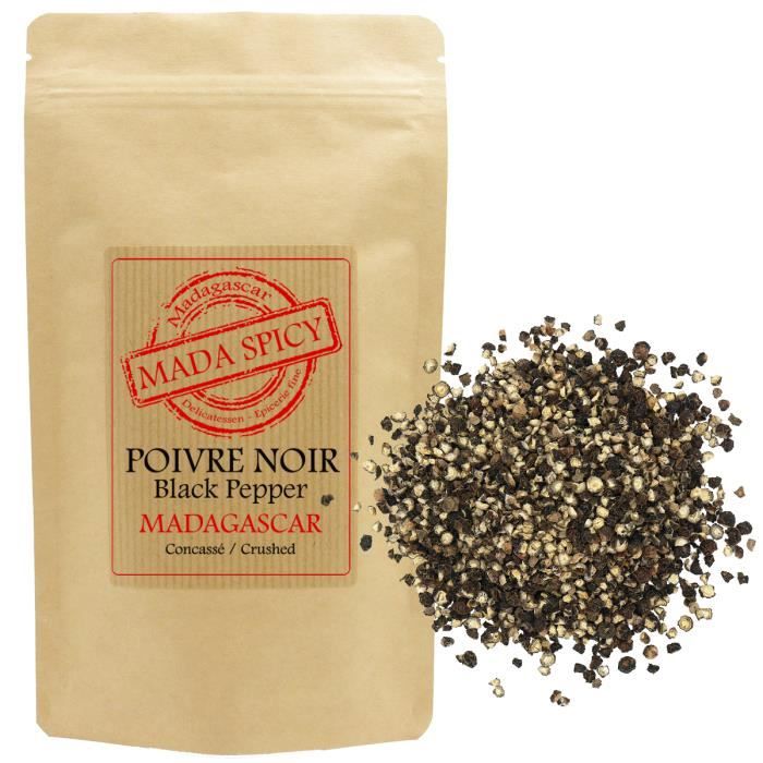 Poivre noir concassé de Madagascar -sachet kraft refermable- 200gr. Agriculture durable.