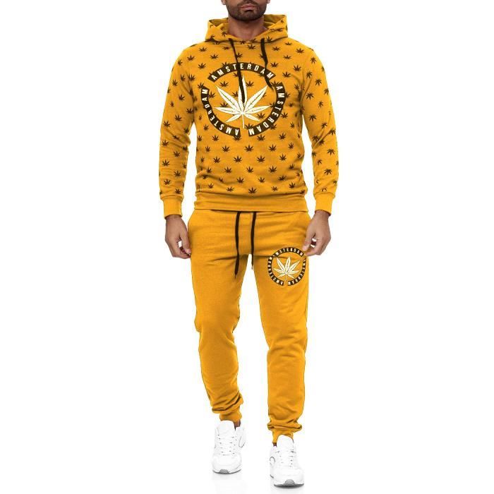 Men's Tracksuit Two Piece Set Weed Jogging Suit Chill Dope Pattern