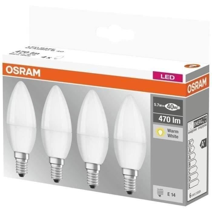 OSRAM LED flamme dépolie avec radiateur 5.7W=40W E14 chaud - Lot de 4
