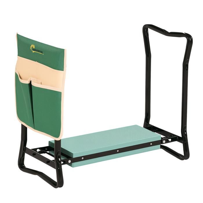 Tabouret de jardin pliable agenouilloir de jardin siège jardinage avec coussin pochette rangement outils vert 58x28x49cm Vert