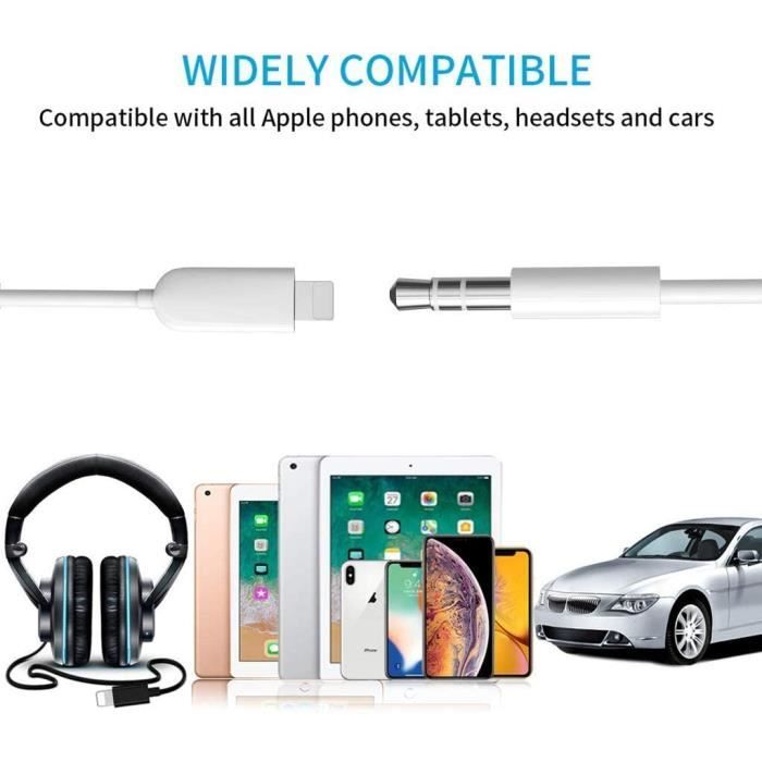 Câble Adaptateur Lightning vers Jack 3,5mm pour Apple iPhone 7 câble Plug and Play pour votre casque, autoradio…