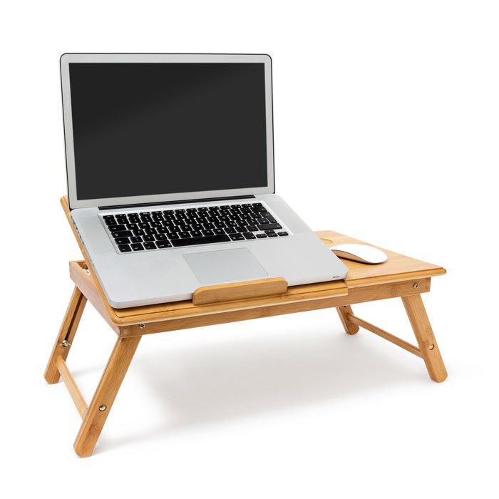 Relaxdays Table pliante pour ordinateur portable bambou Table d'appoint hauteur réglable Plateau pour la souris 30,5 x 72,5 x 35 cm