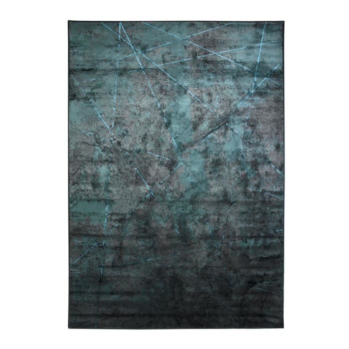 VISCOSE ROYALE - Tapis en viscose motifs lignes géométriques vert bleu 160x230