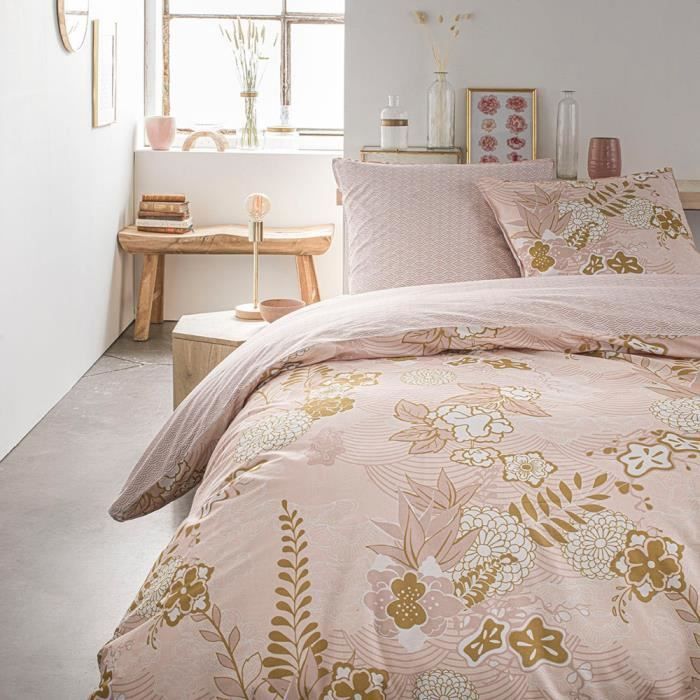 Housse de couette 220x240 Sunshine Kalinka + 2 taies 100% coton 57 fils Rose