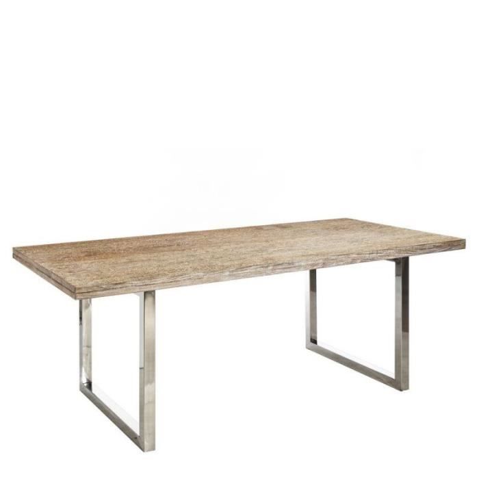 Table de repas rectangulaire Acier/Bois blanchi - TANGER - L 200 x l 100 x H 76