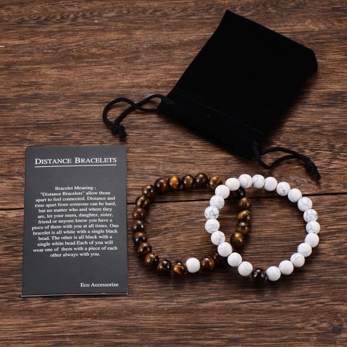 white brown bag -Yin Yang – Bracelet de distance pour couple, classique, pierre naturelle, blanc et noir, 2 pièces-ensemble, perlée,