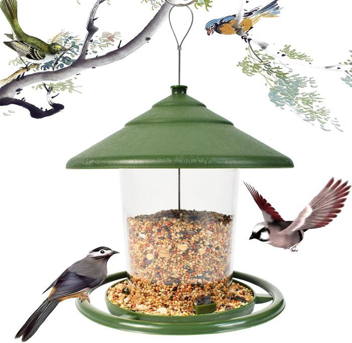 Comparer les prix de Mangeoire Oiseaux Exterieur à Suspendre Résistante aux Intempéries Distributeur à Graines Grande Capacité pour Petits Oiseaux