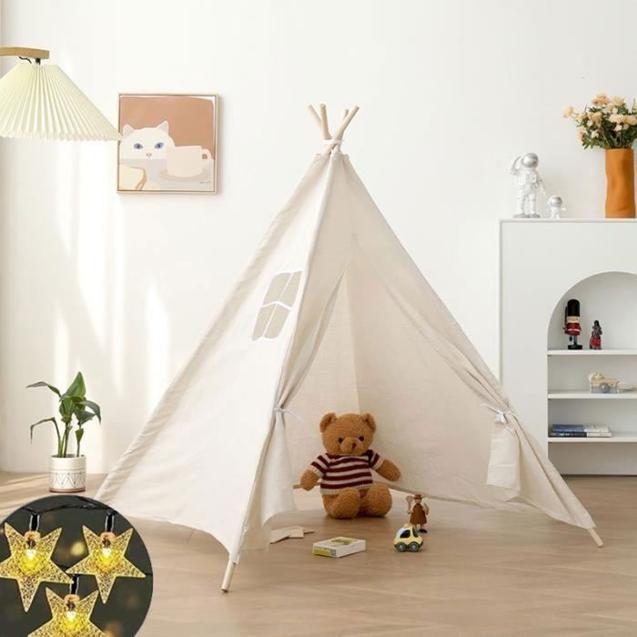 Tipi Tente pour Enfants avec LumièresMaison CabaneBlanc Toile Jouent Tente-Jouets