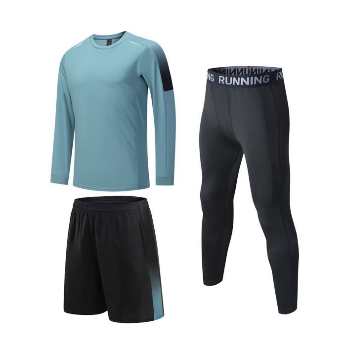 Ensemble Vetement Sport Homme 3 Pièces Tenue de Sport T-Shirt Short et Legging Sport Pour Running Fitness - Vert
