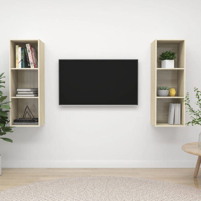 Ensemble meuble TV mural - VIDAXL - Chêne sonoma - Bois dingénierie - 37x37x107 cm - Grand espace de rangement