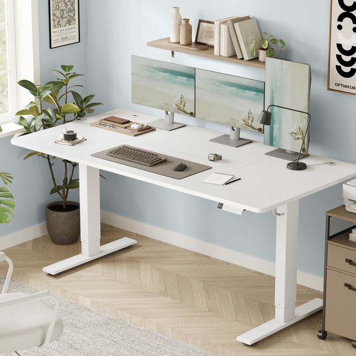 Bureau Assis-debout Réglable en hauteur 160 x 80 cm avec Port USB-C Fonction Mémoire 3 Hauteurs Blanc