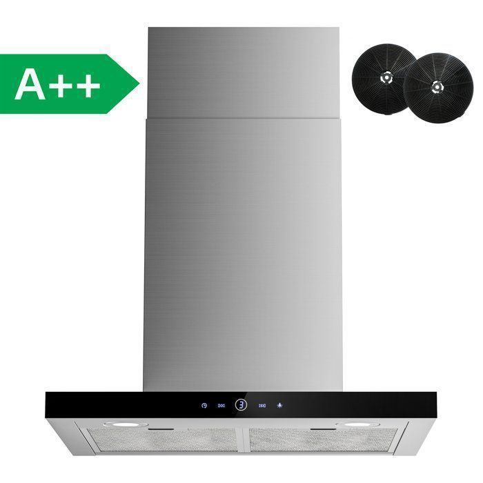 Hotte aspirante FIREGAS 60 cm commande tactile 650 m³/h 3 vitesses classe A++ LED avec filtre à charbon inox