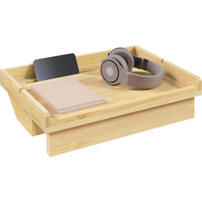 Table de Chevet Suspendue - Étagère de Lit à Clipser en Bambou - 33x24x8cm