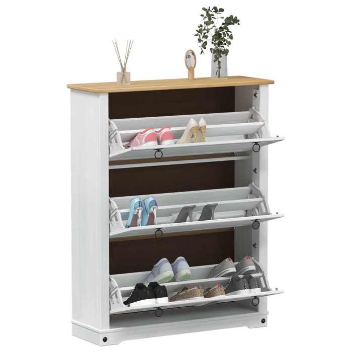 Blanc Cabinet à chaussures 1 pc - ZENCORE - Organisateur chaussures - Pour couloir - Corona Blanc 99x32x122cm Pin massif 564378 Blanc Cabinet à chaussures 1 pc - ZENCORE - Organisateur chaussures - Pour couloir - Corona Blanc 99x32x122cm Pin massif 564378