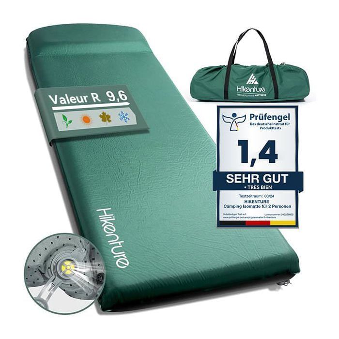 Matelas Camping Autogonflant en Mousse 8cm R-Value 96 Isolant 4 Saison Confort Épais et sans Bruit Matelas 1 Place pour Bivouac