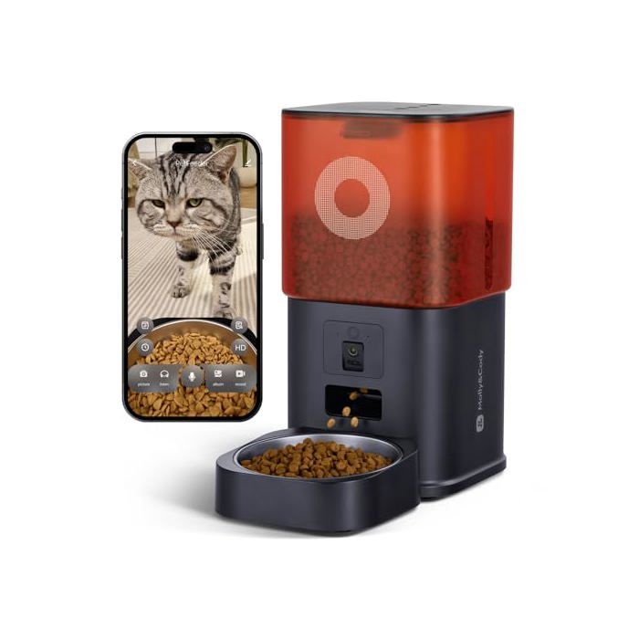 Distributeur automatique de croquettes - MOLLY ET CODY - Modèle 6 L - Programmable - Wi‑Fi / application - Acier inoxydable