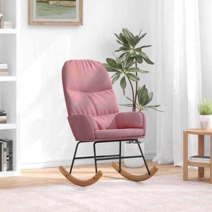 Fauteuil à bascule(1 pc) pour intérieur - Siège de salon - velours rose_26ebh44m