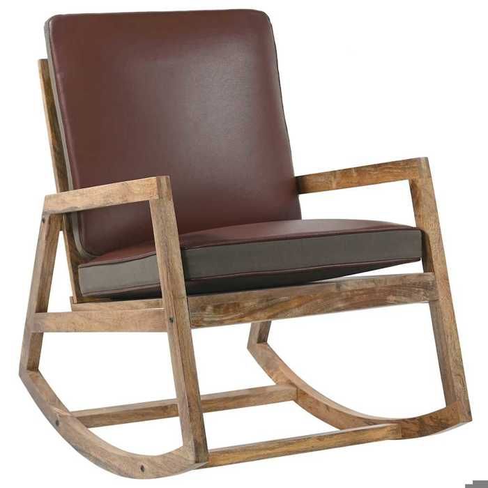 Promo 2026 Chaise à bascule 57x85x75 cm - rocking chair/Fauteuil de Relaxation Marron Cuir véritable et manguier massif 19657871