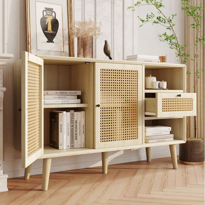 Buffet bas AESVAR 120 x 40 x 80 cm avec 2 portes magnétiques 1 tiroir et étagères réglables aspect chêne