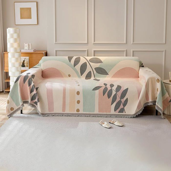 Jeté de Canapé Géométrique Réversible 180x130 cm Plaid Canapé Multifonction Décoratif Feuilles dÉté Salon Polyva HOUSSE DE CANAPE