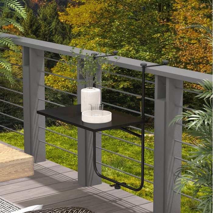 Table de balcon suspendue noire 62 x 60 x 85 5 cm pliante plateau réglable 3 niveaux armature ajustable 15 kg