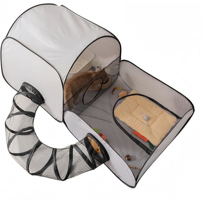 Parc dextérieur pour chat - Enclos modulaire avec tunnel et tente de jeu portable pour petits animaux (L)