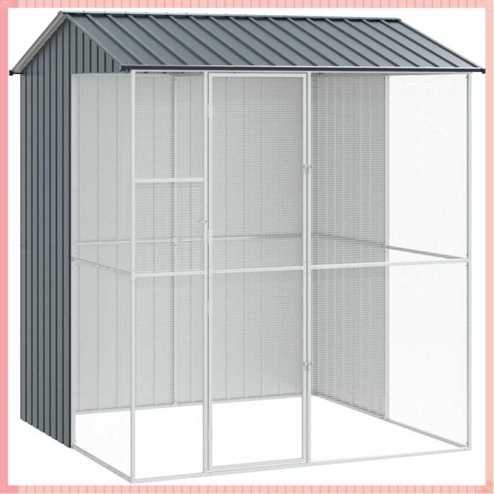 Cage pour oiseaux - Acier galvanisé - Amovible - Extérieur - Anthracite - 215x210x247 cm