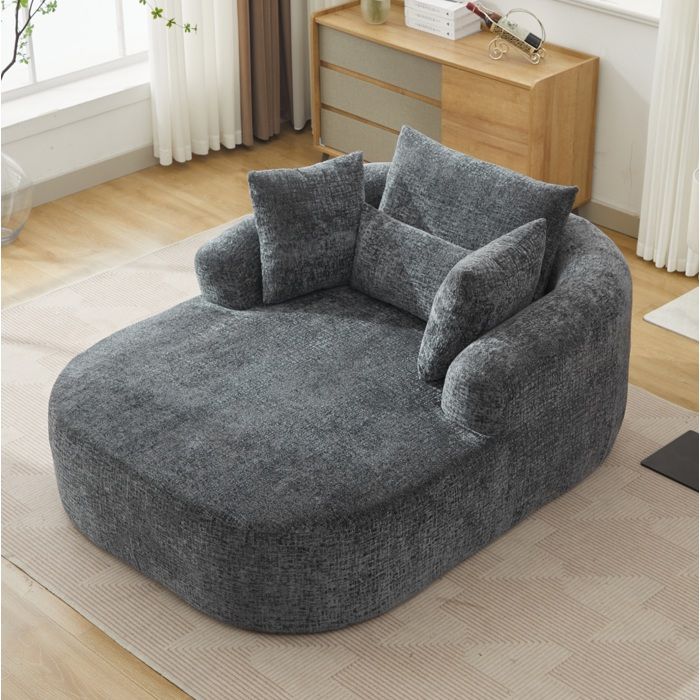 COVREO Fauteuil chaise longue convertible 1 place en velours côtelé gris avec coussins
