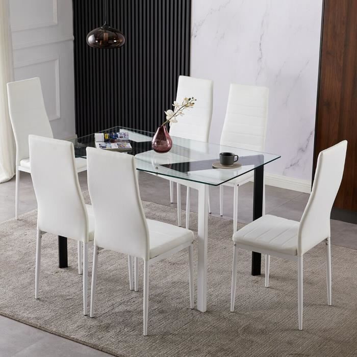 AKALNNY Moderne Lot de 6 chaises de salle à manger -Similicuir -L42.5*P40*H97cm-blanc- pour Salle à manger ou de cuisine
