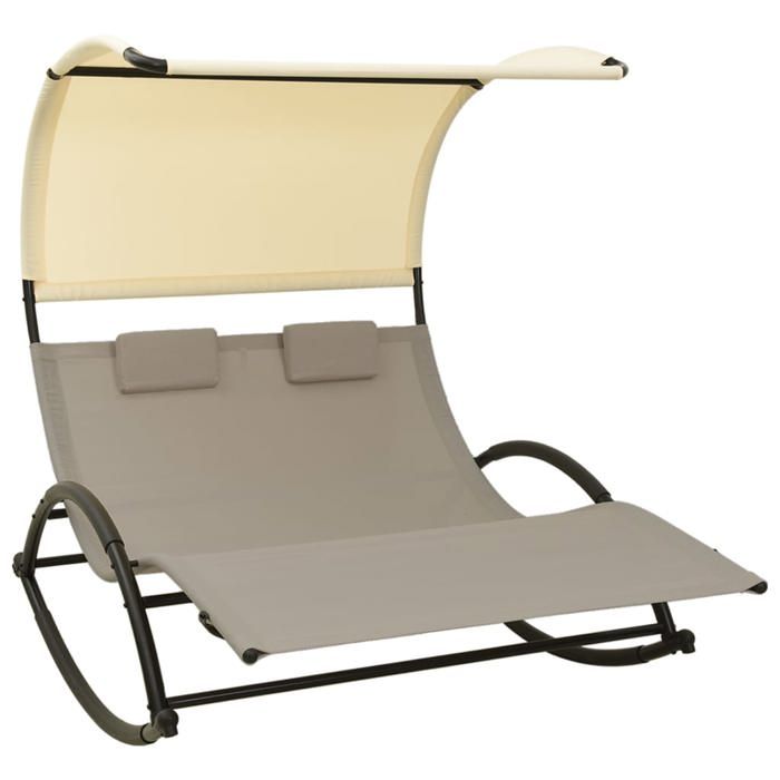 Transat chaise longue bain de soleil lit de jardin terrasse meuble d exterieur double 139 x 180 x 170 cm avec auvent tex