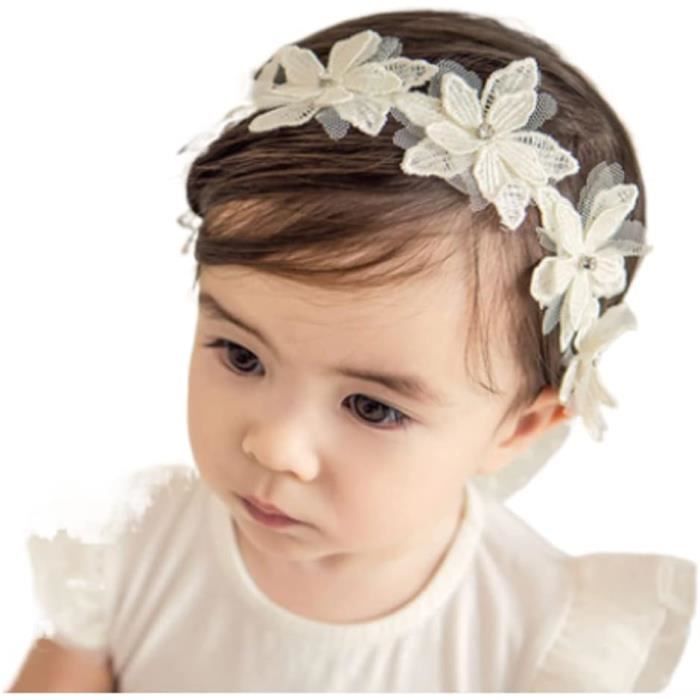 Bandeau cheveux bébé & fille avec dentelle et ruban - sweet flower